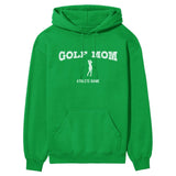 Golf Mom with Golfer Icon and Golfer Name on a Hoodie with a White Graphic