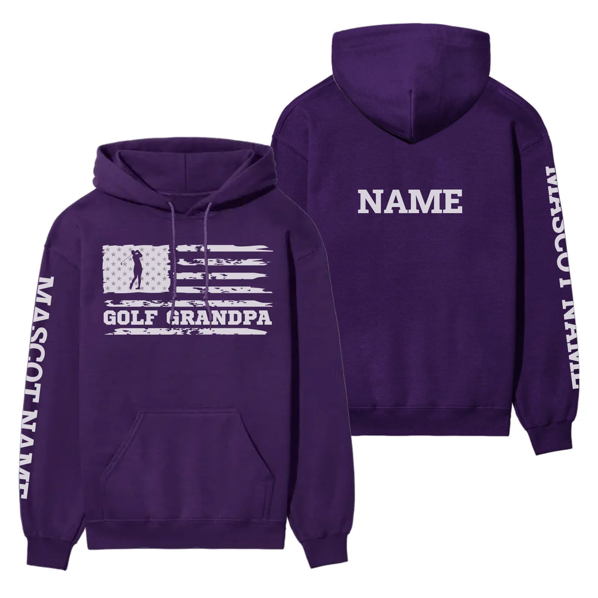 Golf Grandpa Horizontal Flag With Golfer Name on a Hoodie with a White Graphic