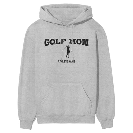 Golf Mom with Golfer Icon and Golfer Name on a Hoodie with a Black Graphic