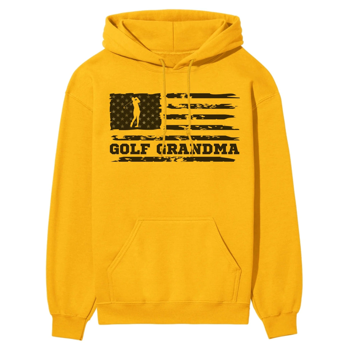 Golf Grandma Horizontal Flag on a Hoodie with a Black Graphic