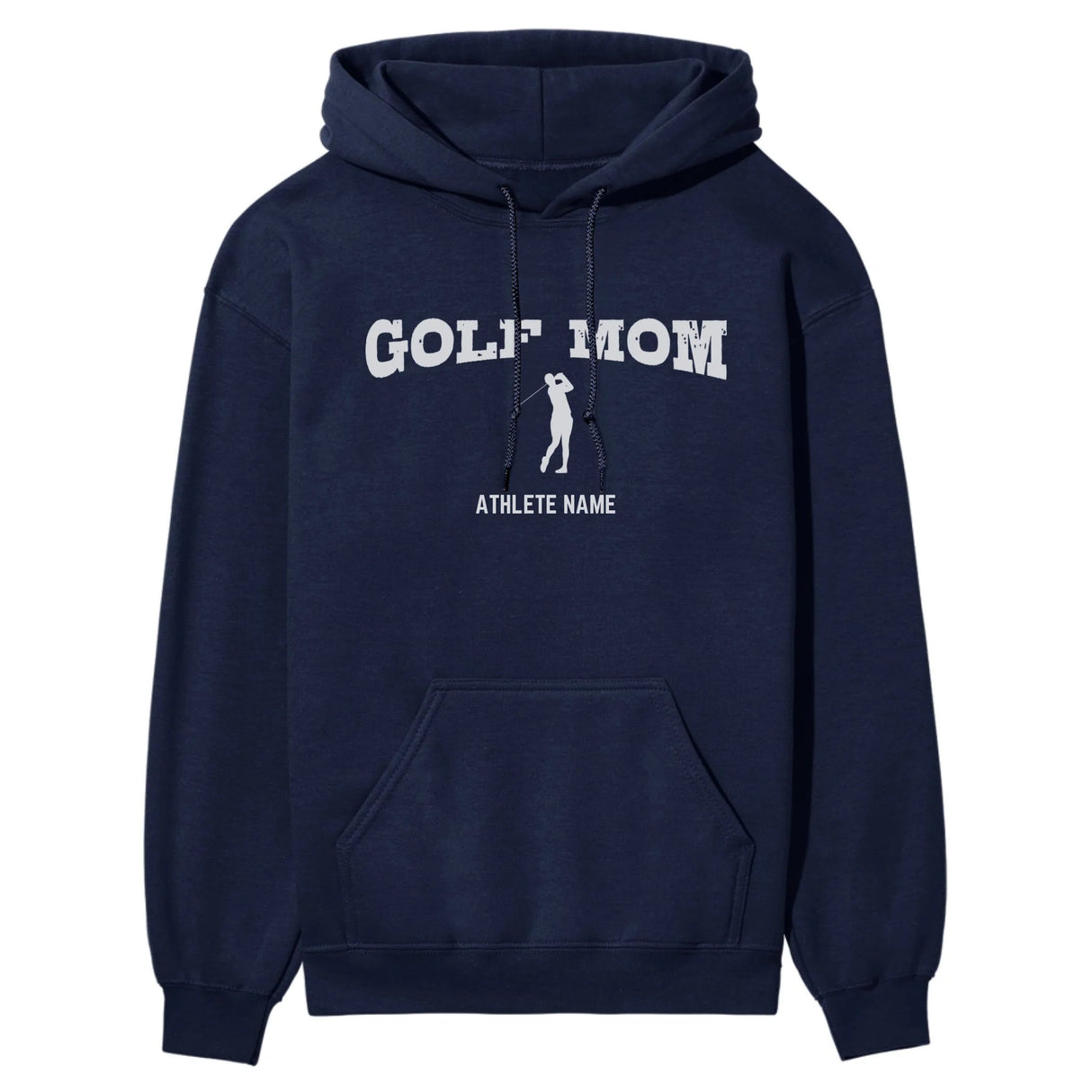 Golf Mom with Golfer Icon and Golfer Name on a Hoodie with a White Graphic