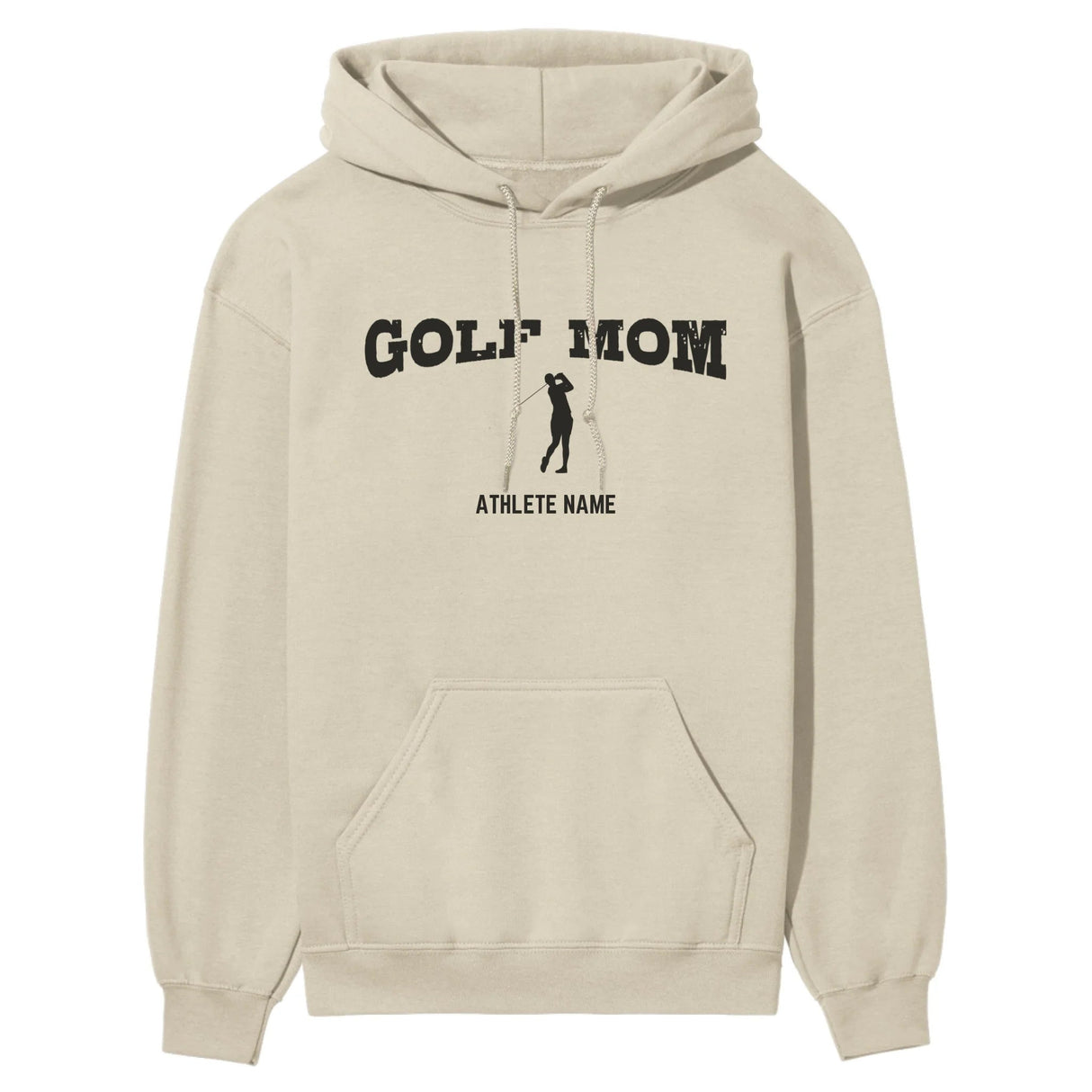 Golf Mom with Golfer Icon and Golfer Name on a Hoodie with a Black Graphic