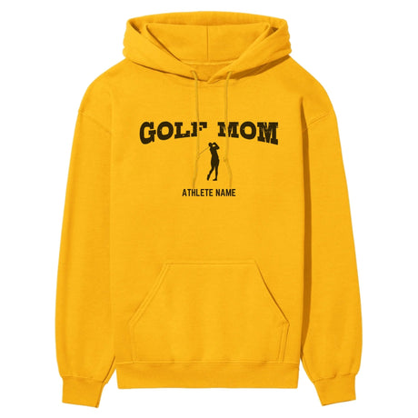 Golf Mom with Golfer Icon and Golfer Name on a Hoodie with a Black Graphic