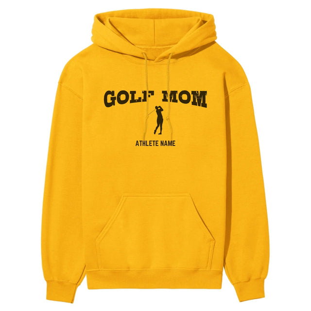 Golf Mom with Golfer Icon and Golfer Name on a Hoodie with a Black Graphic