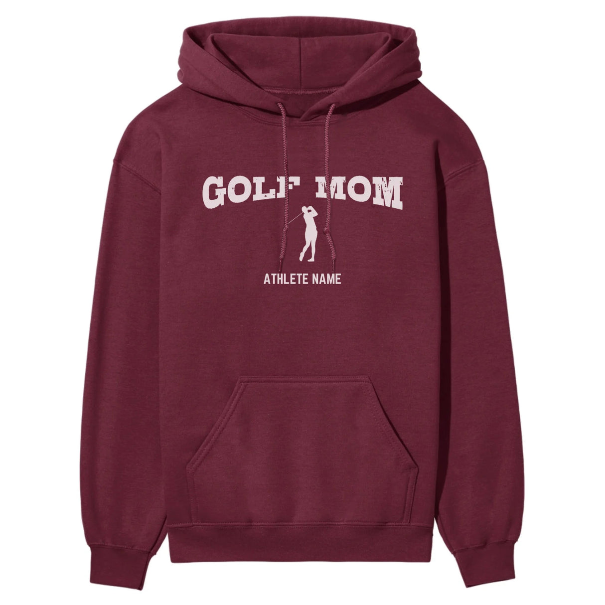 Golf Mom with Golfer Icon and Golfer Name on a Hoodie with a White Graphic