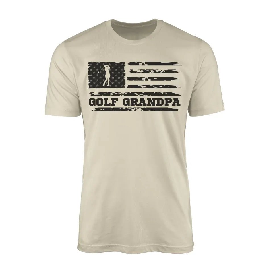 Golf Grandpa Horizontal Flag on a Men's T-Shirt with a Black Graphic