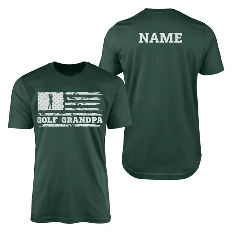 Golf Grandpa Horizontal Flag With Golfer Name on a Men's T-Shirt with a White Graphic