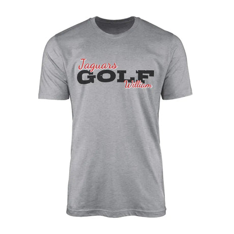 Custom Golf Mascot and Golfer Name on a Men's T-Shirt with a Black Graphic