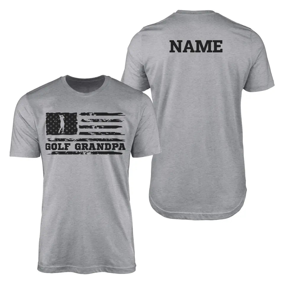 Golf Grandpa Horizontal Flag With Golfer Name on a Men's T-Shirt with a Black Graphic