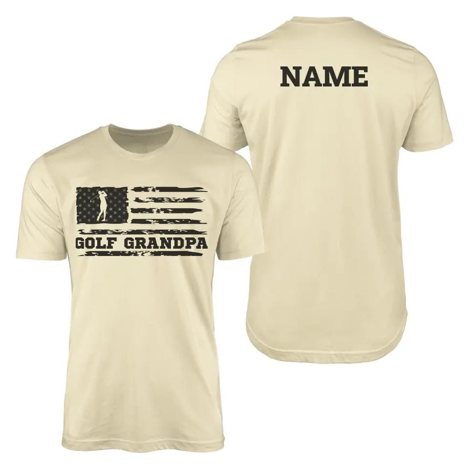 Golf Grandpa Horizontal Flag With Golfer Name on a Men's T-Shirt with a Black Graphic