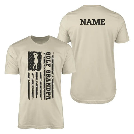 Golf Grandpa Vertical Flag With Golfer Name on a Men's T-Shirt with a Black Graphic
