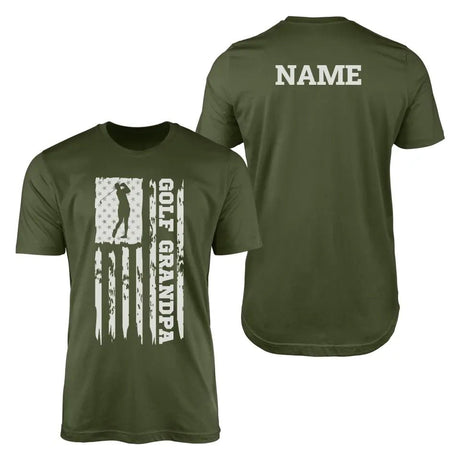 Golf Grandpa Vertical Flag With Golfer Name on a Men's T-Shirt with a White Graphic
