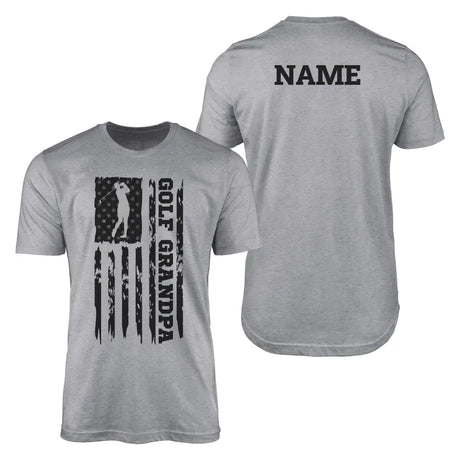 Golf Grandpa Vertical Flag With Golfer Name on a Men's T-Shirt with a Black Graphic