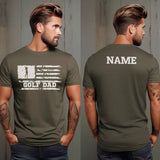 Golf Dad Horizontal Flag With Golfer Name on a Men's T-Shirt with a White Graphic