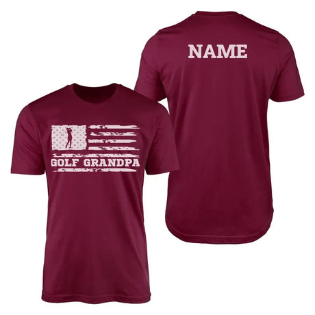 Golf Grandpa Horizontal Flag With Golfer Name on a Men's T-Shirt with a White Graphic