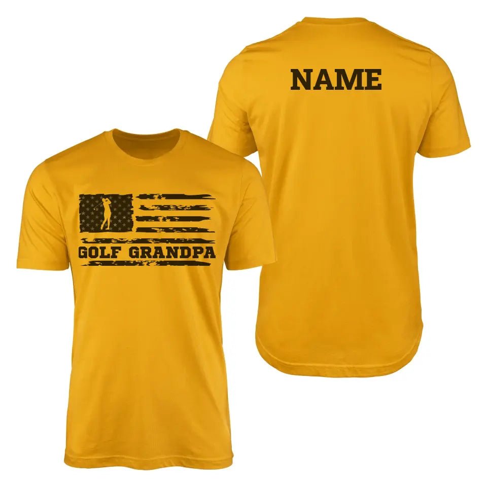 Golf Grandpa Horizontal Flag With Golfer Name on a Men's T-Shirt with a Black Graphic