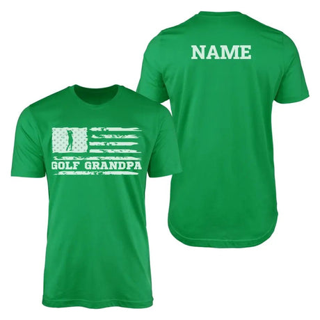 Golf Grandpa Horizontal Flag With Golfer Name on a Men's T-Shirt with a White Graphic
