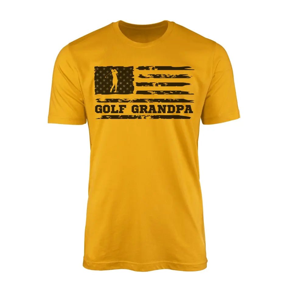 Golf Grandpa Horizontal Flag on a Men's T-Shirt with a Black Graphic