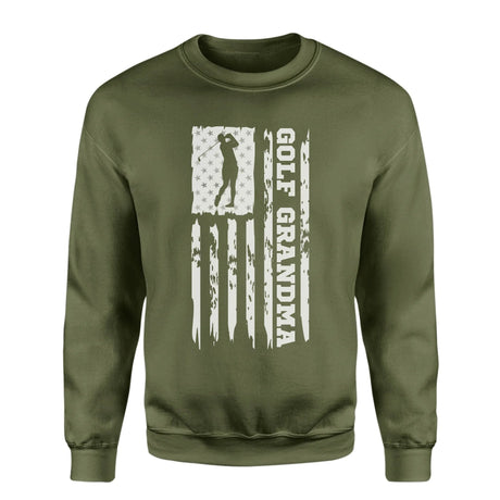 Golf Grandma Vertical Flag on a Sweatshirt with a White Graphic