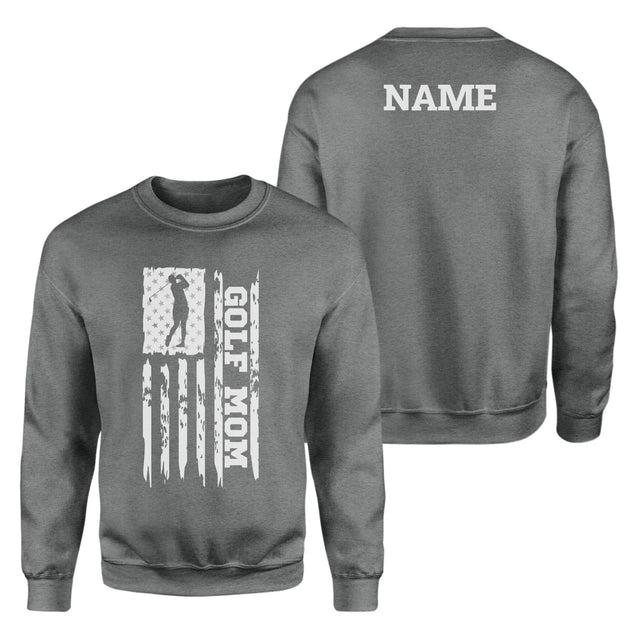 Golf Mom Vertical Flag With Golfer Name on a Sweatshirt with a White Graphic