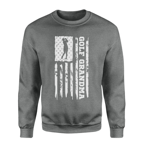 Golf Grandma Vertical Flag on a Sweatshirt with a White Graphic
