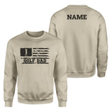 Golf Dad Horizontal Flag With Golfer Name on a Sweatshirt with a Black Graphic