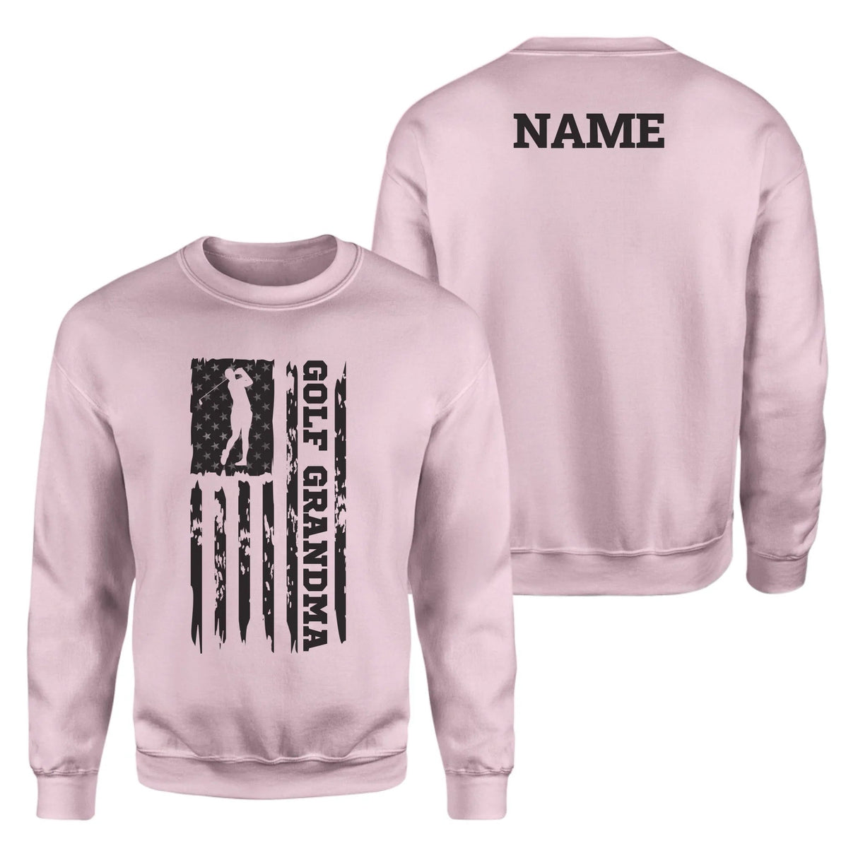 Golf Grandma Vertical Flag With Golfer Name on a Sweatshirt with a Black Graphic