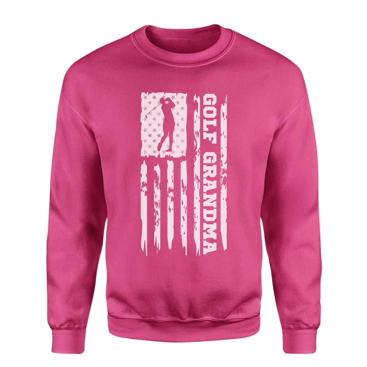 Golf Grandma Vertical Flag on a Sweatshirt with a White Graphic