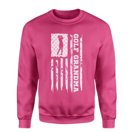 Golf Grandma Vertical Flag on a Sweatshirt with a White Graphic