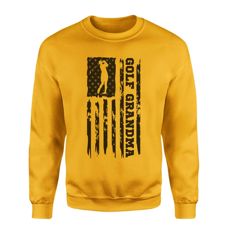Golf Grandma Vertical Flag on a Sweatshirt with a Black Graphic