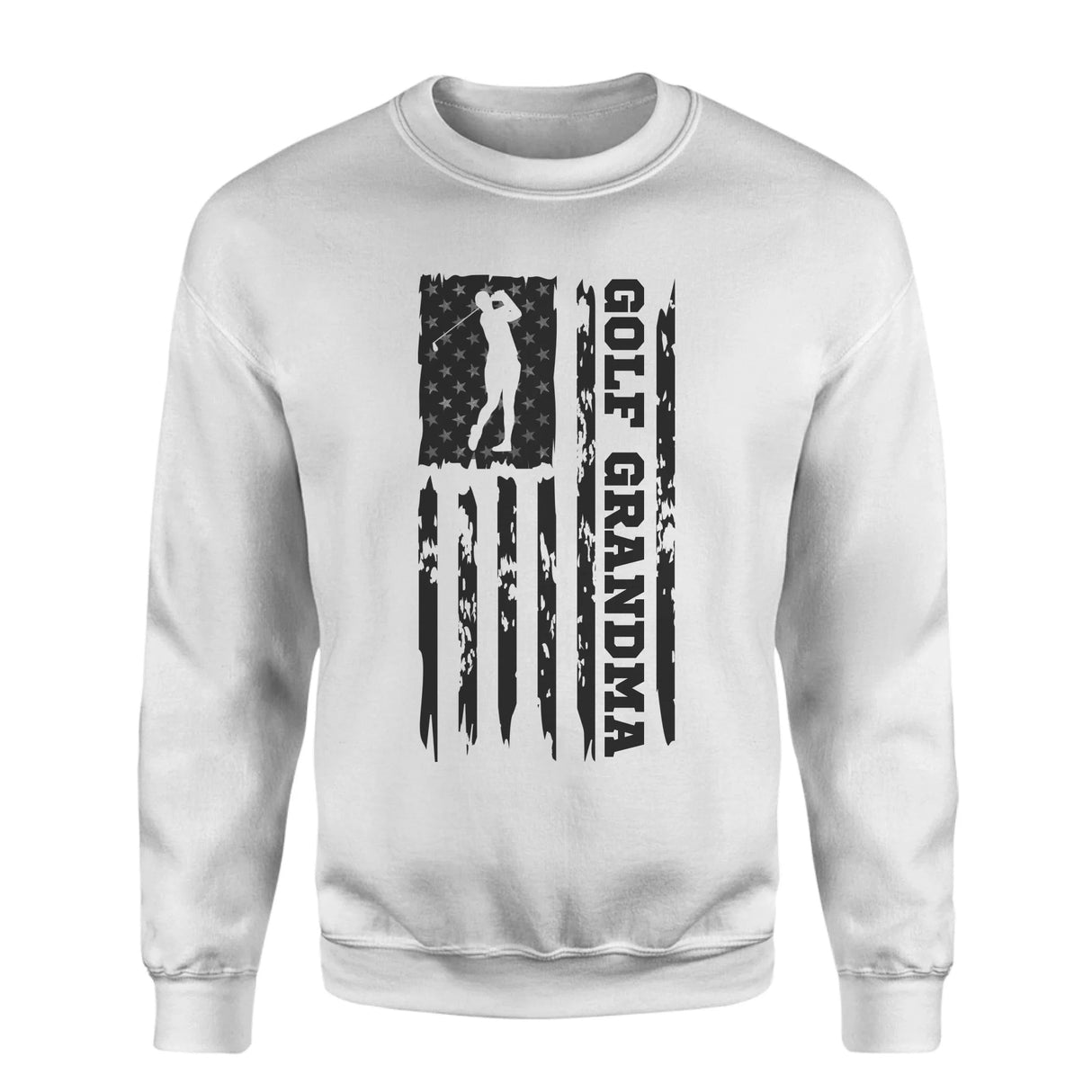 Golf Grandma Vertical Flag on a Sweatshirt with a Black Graphic