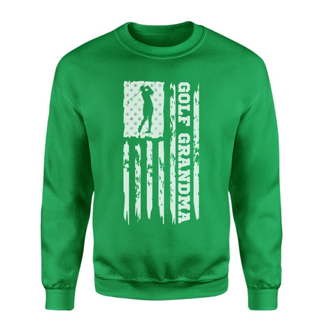 Golf Grandma Vertical Flag on a Sweatshirt with a White Graphic