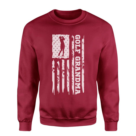 Golf Grandma Vertical Flag on a Sweatshirt with a White Graphic