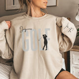 Personalized Golf on a Sweatshirt With Modern Bold Design and Golfer Name on Sleeve on a Sweatshirt