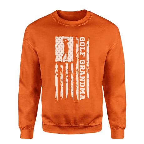 Golf Grandma Vertical Flag on a Sweatshirt with a White Graphic