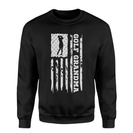Golf Grandma Vertical Flag on a Sweatshirt with a White Graphic