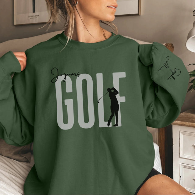 Personalized Golf on a Sweatshirt With Modern Bold Design and Golfer Name on Sleeve on a Sweatshirt