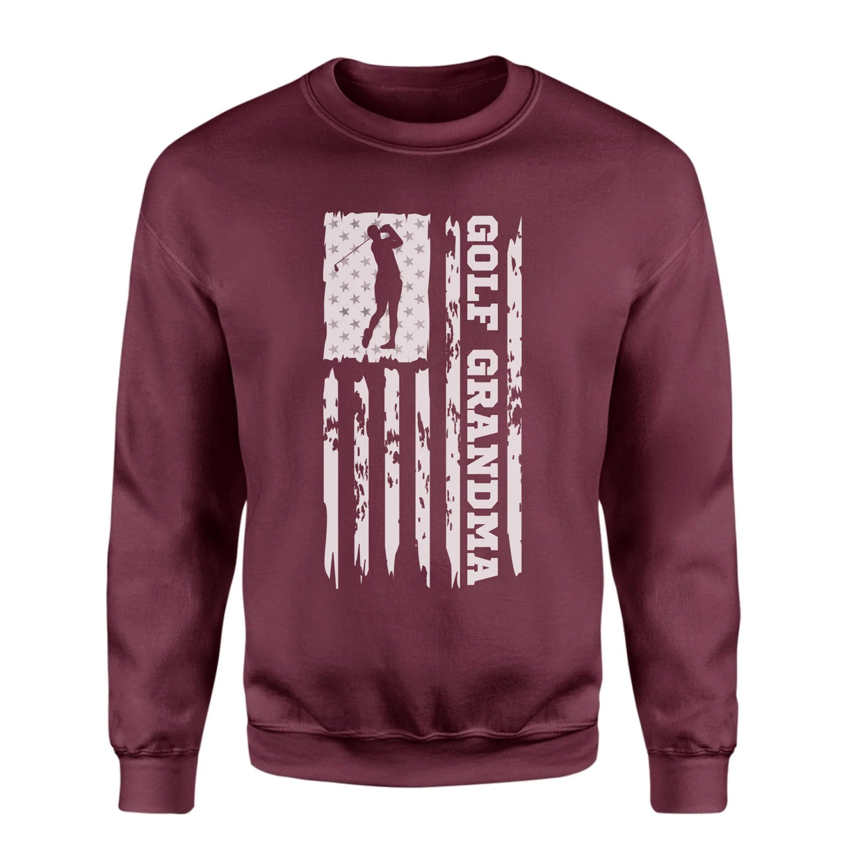 Golf Grandma Vertical Flag on a Sweatshirt with a White Graphic