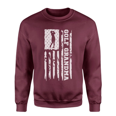 Golf Grandma Vertical Flag on a Sweatshirt with a White Graphic