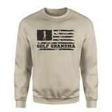 Golf Grandma Horizontal Flag on a Sweatshirt with a Black Graphic