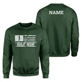 Golf Mom Horizontal Flag With Golfer Name on a Sweatshirt with a White Graphic