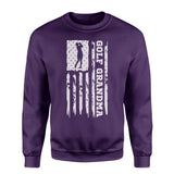 Golf Grandma Vertical Flag on a Sweatshirt with a White Graphic