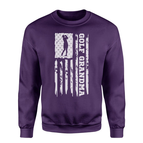 Golf Grandma Vertical Flag on a Sweatshirt with a White Graphic