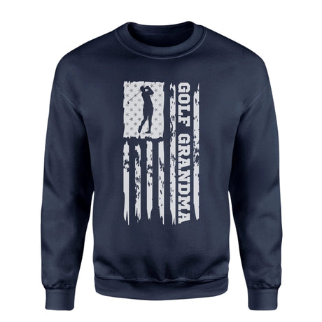 Golf Grandma Vertical Flag on a Sweatshirt with a White Graphic