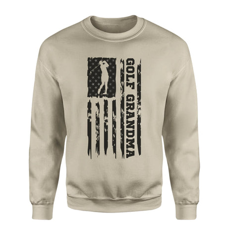 Golf Grandma Vertical Flag on a Sweatshirt with a Black Graphic