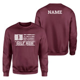 Golf Mom Horizontal Flag With Golfer Name on a Sweatshirt with a White Graphic