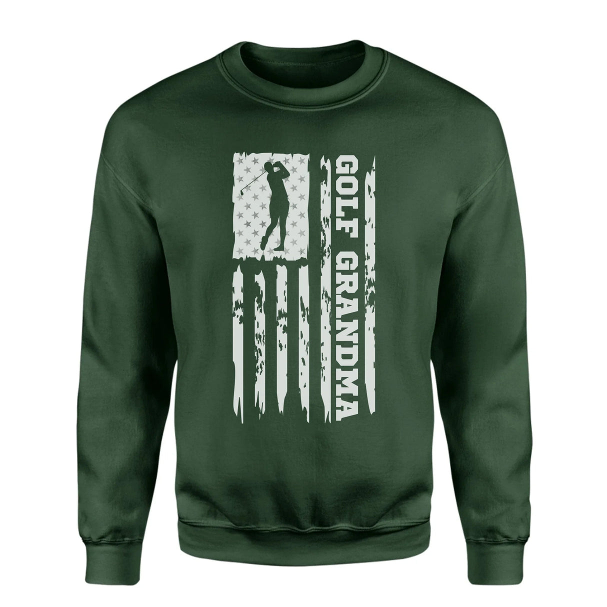 Golf Grandma Vertical Flag on a Sweatshirt with a White Graphic