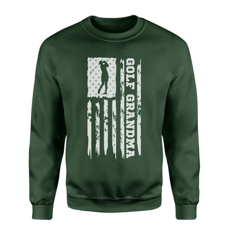 Golf Grandma Vertical Flag on a Sweatshirt with a White Graphic