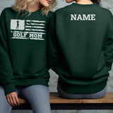 Golf Mom Horizontal Flag With Golfer Name on a Sweatshirt with a White Graphic