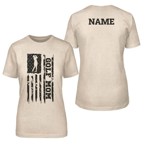 Golf Mom Vertical Flag With Golfer Name on a Unisex T-Shirt with a Black Graphic